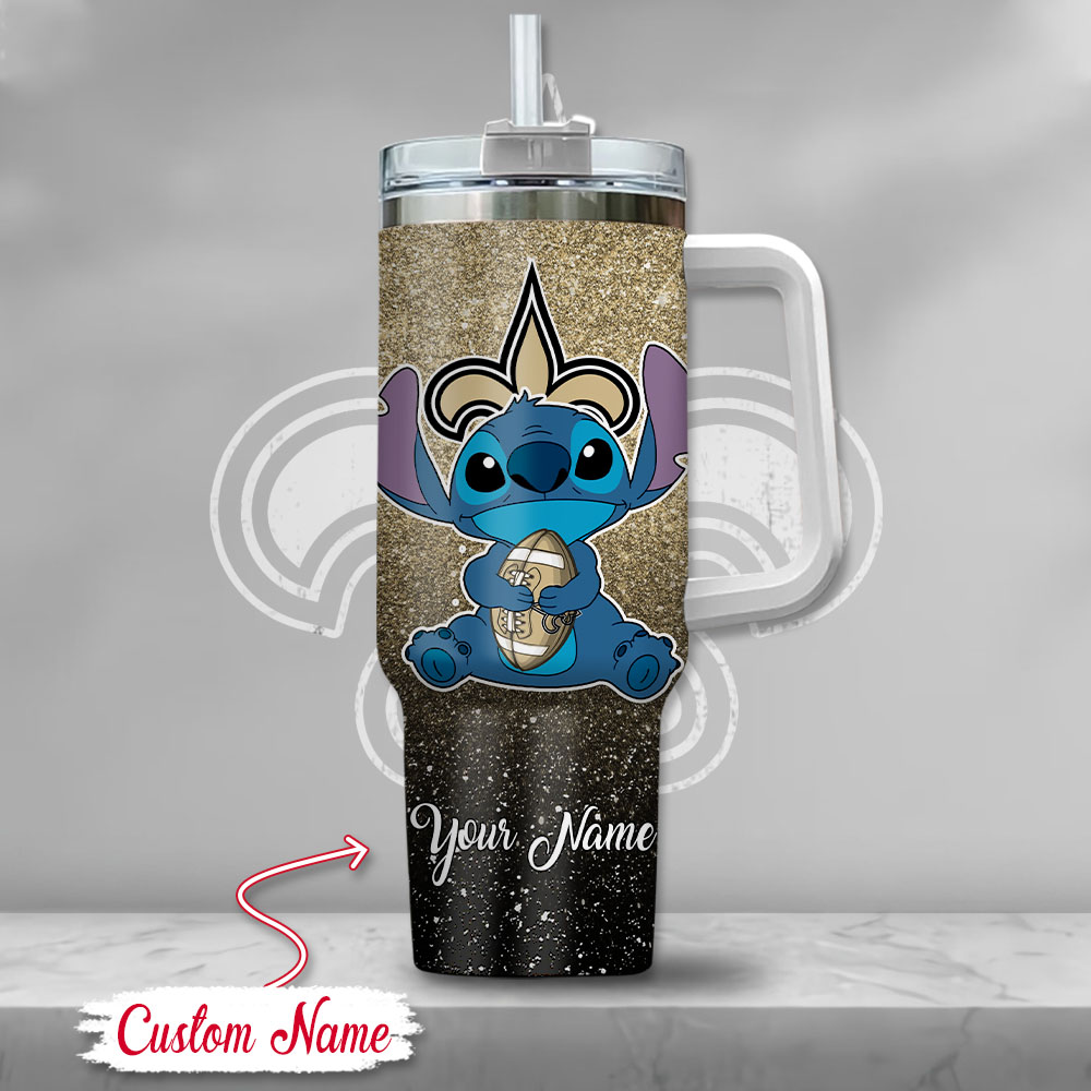 NFL New Orleans Saints Stitch Glitter Custom Stanley Cup 40 oz 30 oz Tumbler With Handle