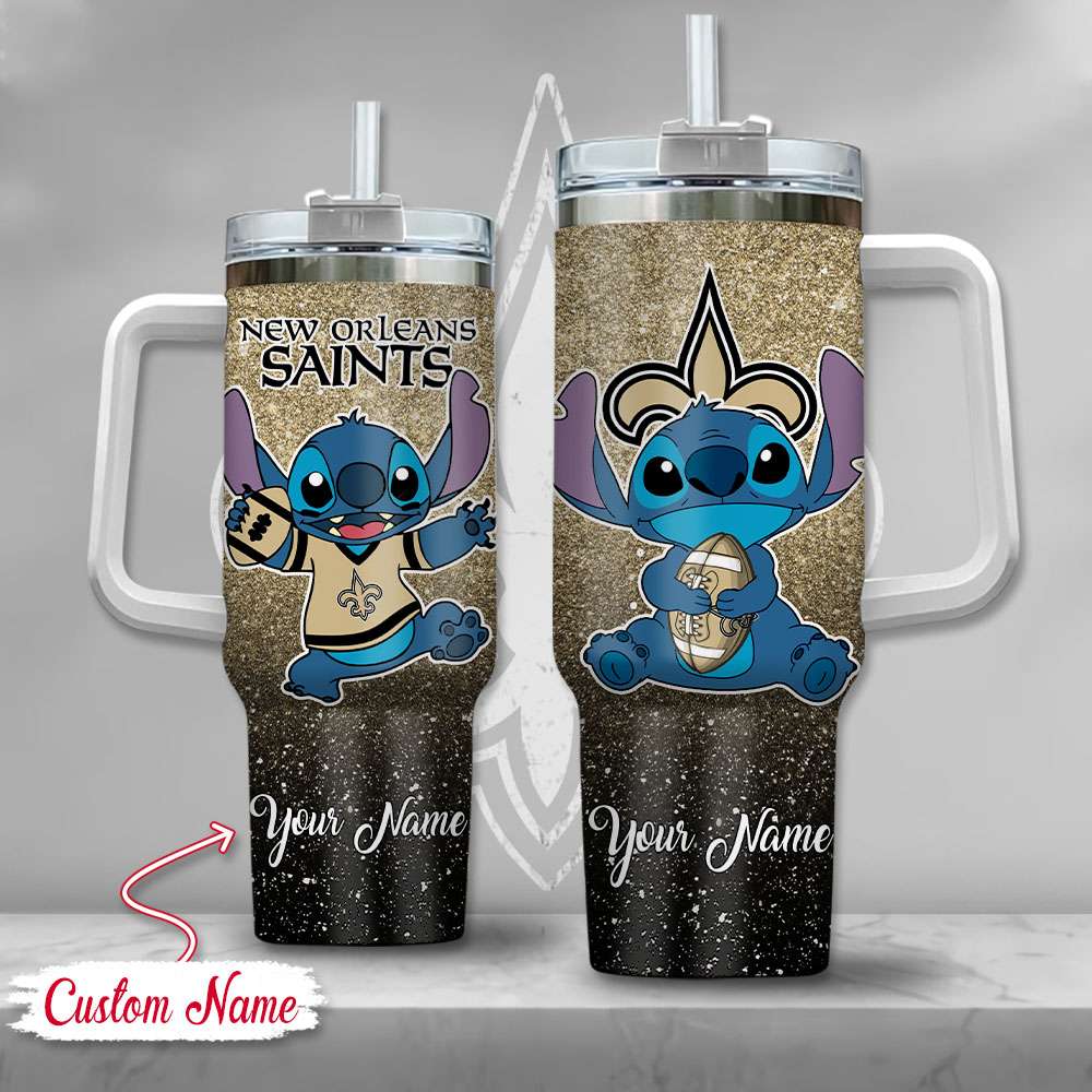 NFL New Orleans Saints Stitch Glitter Custom Stanley Cup 40 oz 30 oz Tumbler With Handle