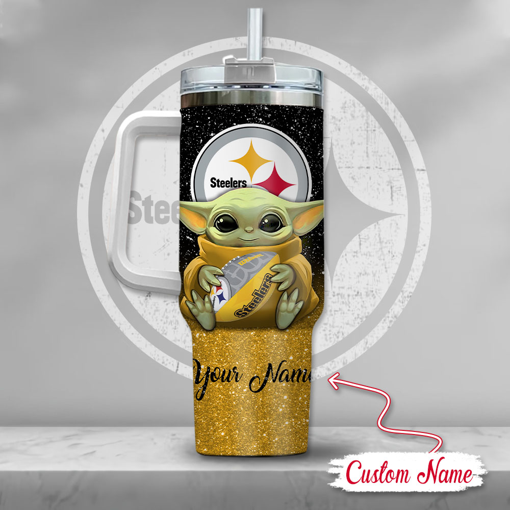 NFL Pittsburgh Steelers Baby Yoda Custom Stanley Cup 40 oz 30 oz Tumbler With Handle