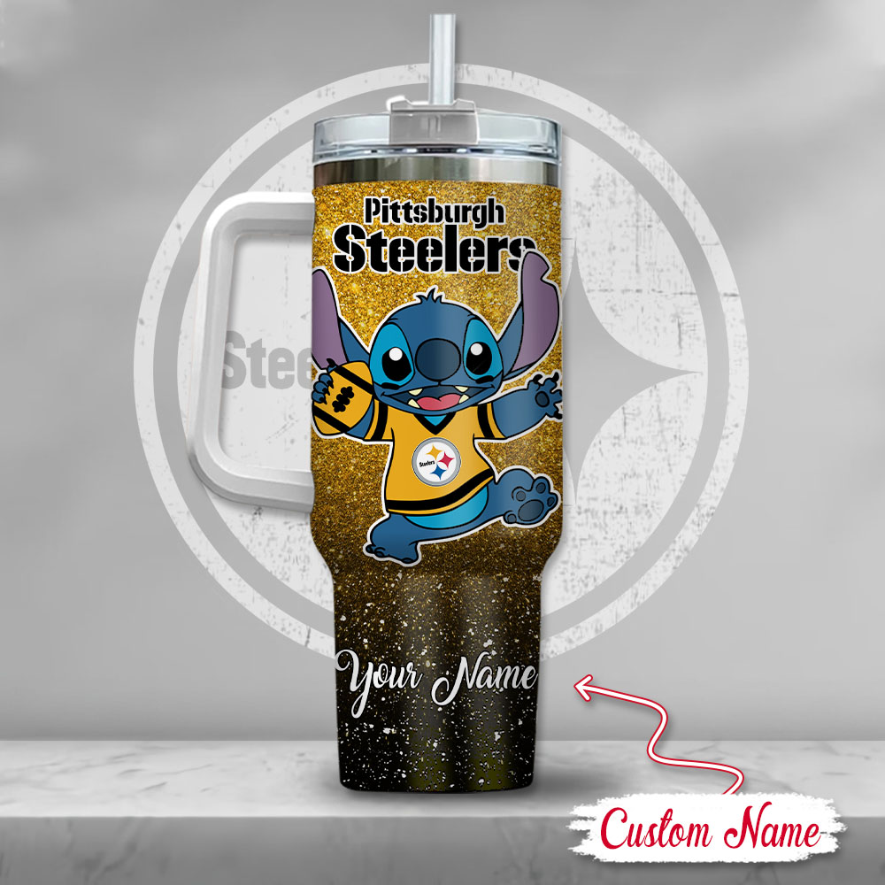 NFL Pittsburgh Steelers Stitch Glitter Custom Stanley Cup 40 oz 30 oz Tumbler With Handle