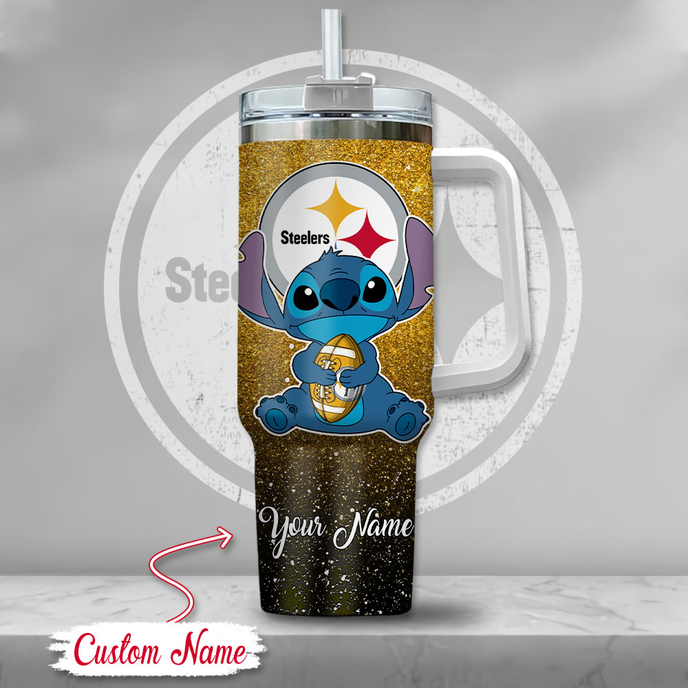 NFL Pittsburgh Steelers Stitch Glitter Custom Stanley Cup 40 oz 30 oz Tumbler With Handle