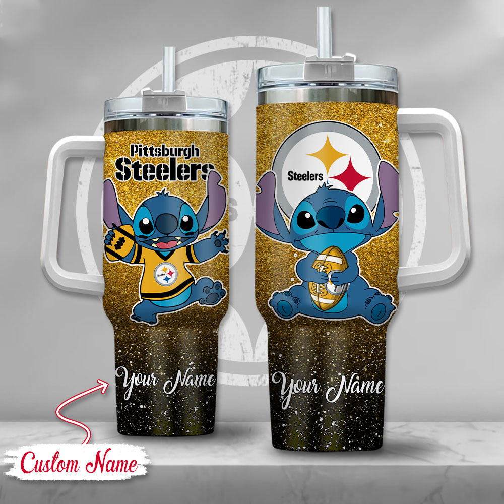 NFL Pittsburgh Steelers Stitch Glitter Custom Stanley Cup 40 oz 30 oz Tumbler With Handle