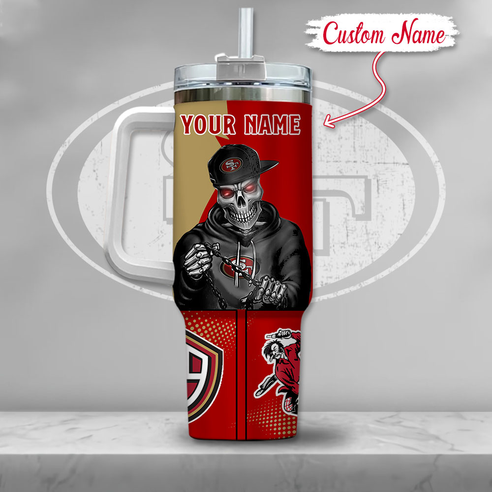 NFL San Francisco 49ers Gangster Skeleton Custom Stanley Cup 40 oz 30 oz Tumbler With Handle