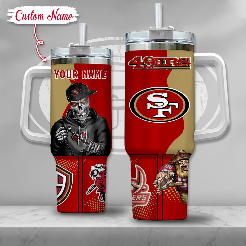 NFL San Francisco 49ers Gangster Skeleton Custom Stanley Cup 40 oz 30 oz Tumbler With Handle