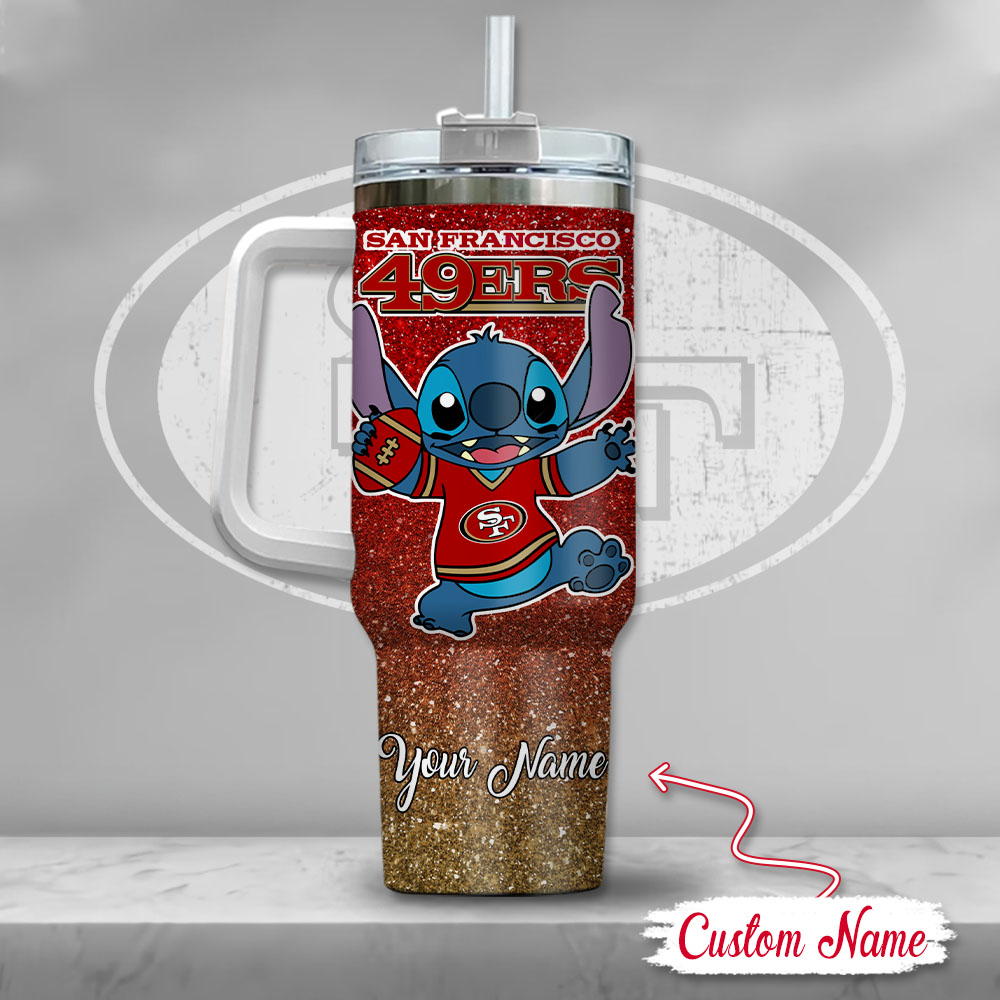 NFL San Francisco 49ers Stitch Glitter Custom Stanley Cup 40 oz 30 oz Tumbler With Handle