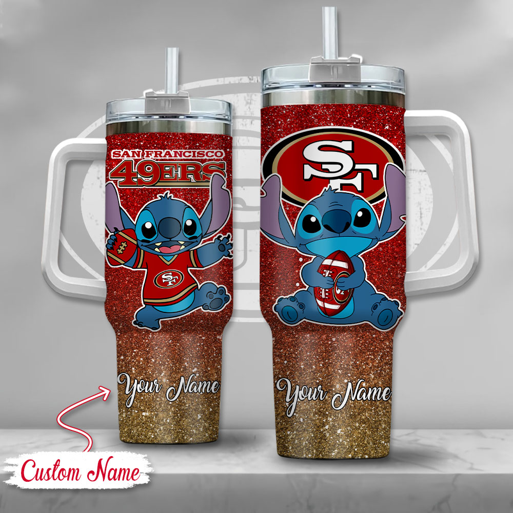 NFL San Francisco 49ers Stitch Glitter Custom Stanley Cup 40 oz 30 oz Tumbler With Handle