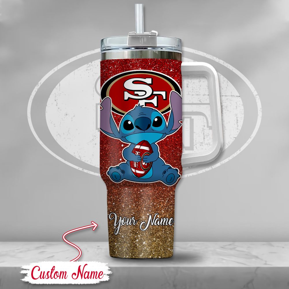 NFL San Francisco 49ers Stitch Glitter Custom Stanley Cup 40 oz 30 oz Tumbler With Handle
