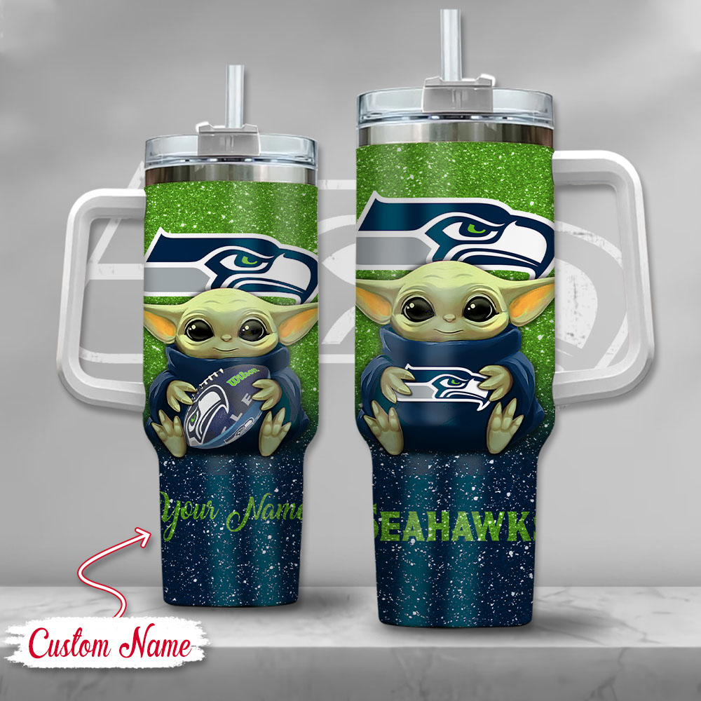 NFL Seattle Seahawks Baby Yoda Custom Stanley Cup 40 oz 30 oz Tumbler With Handle