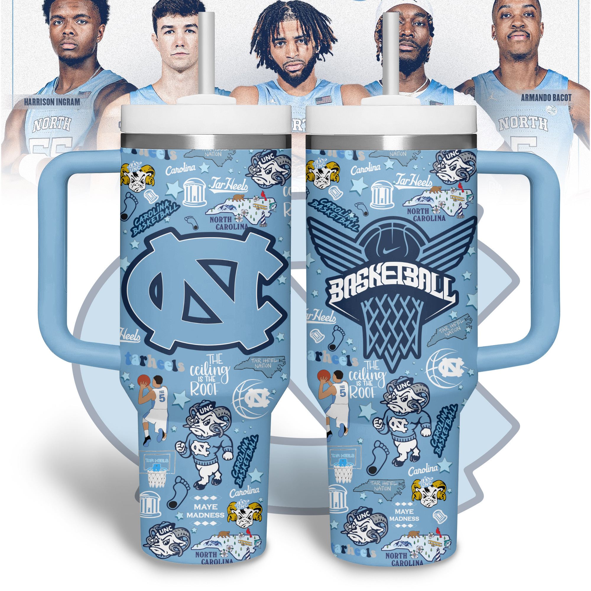 North Carolina Tar Heels basketball NCAA Custom Stanley Cup 40 oz 30 oz Tumbler With Handle