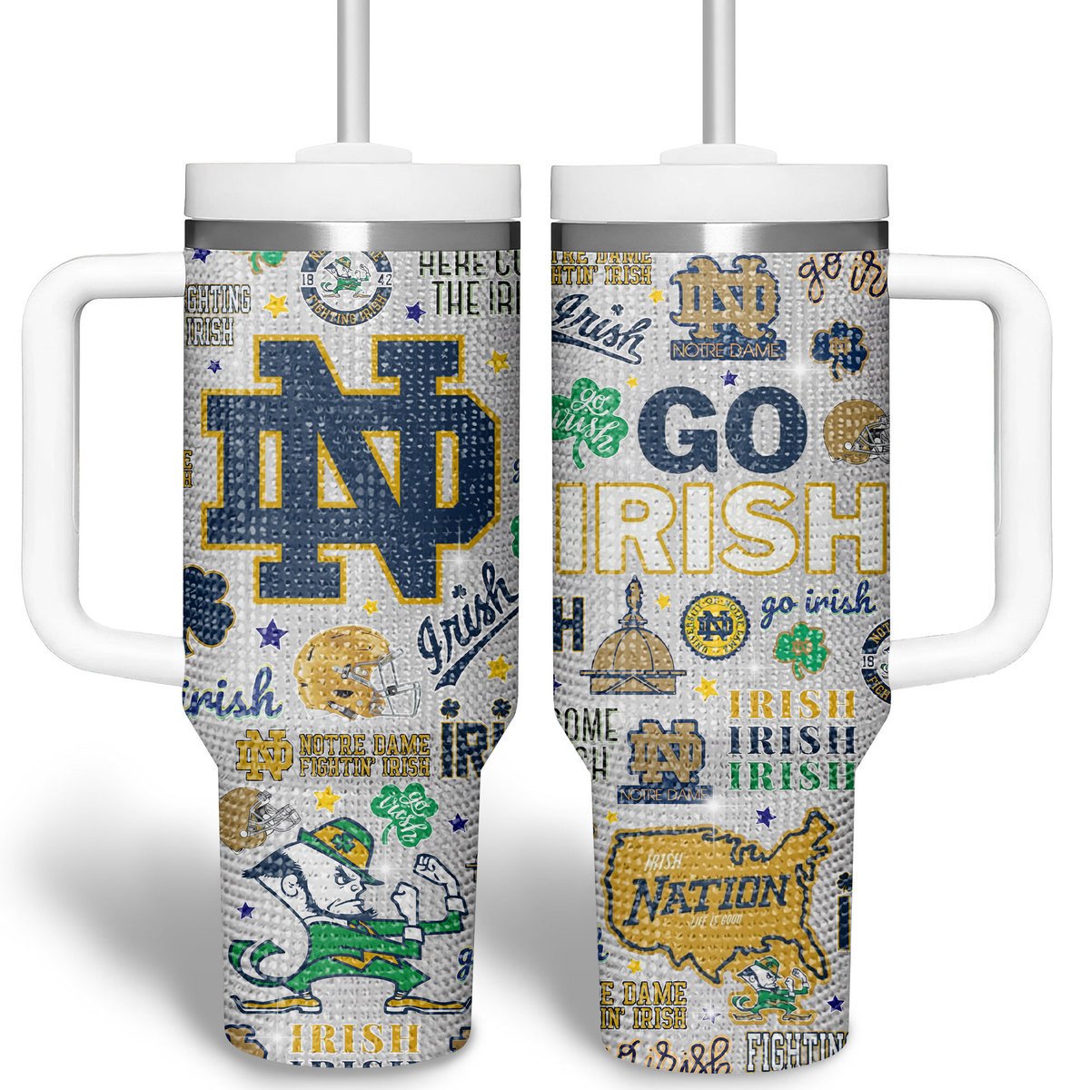Notre Dame Fighting Irish Bling NCAA Custom Stanley Cup 40 oz 30 oz Tumbler With Handle