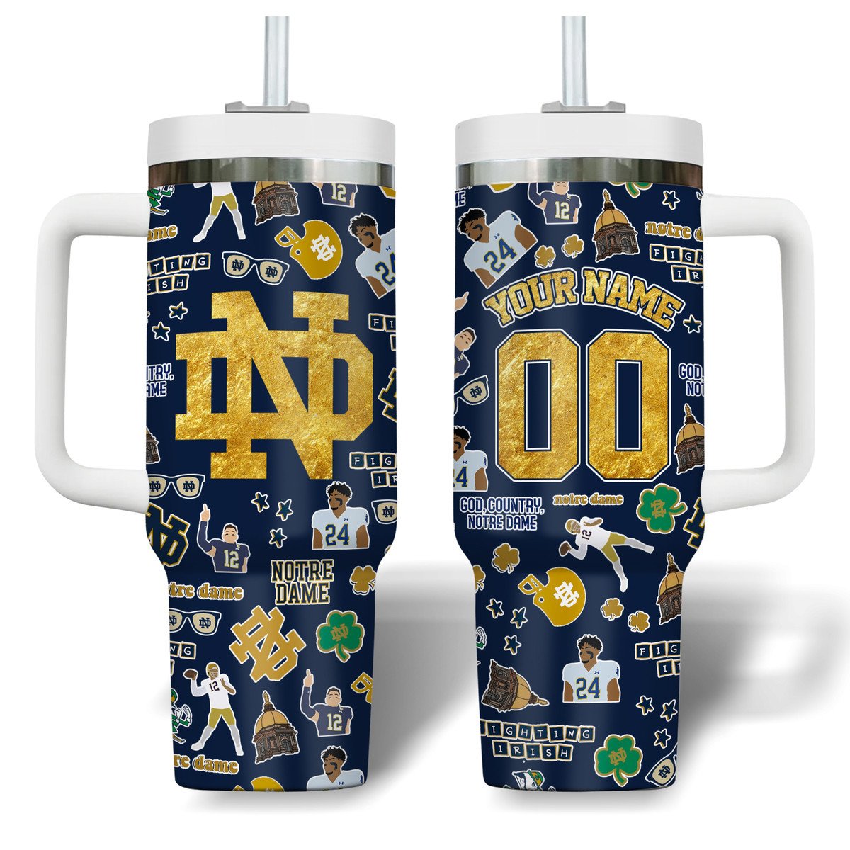 Notre Dame Fighting Irish NCAA Custom Stanley Cup 40 oz 30 oz Tumbler With Handle