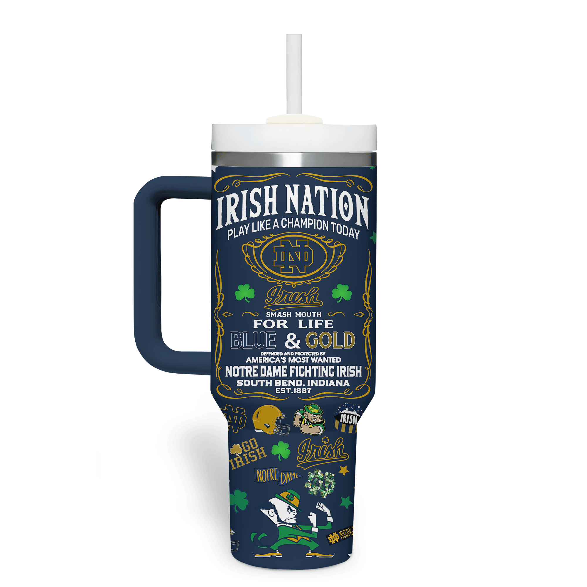 Notre Dame Fighting Irish NCAA Custom Stanley Cup 40 oz 30 oz Tumbler With Handle