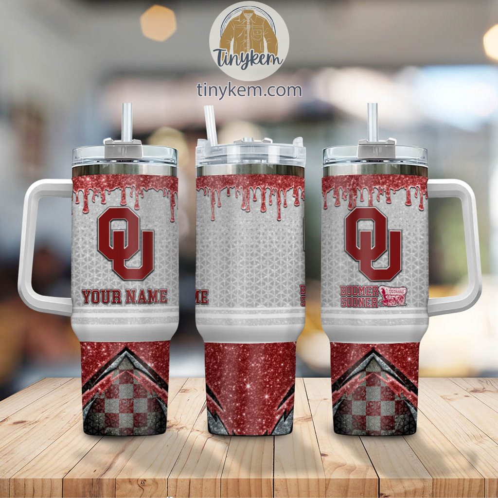 Oklahoma Sooners Glitter NCAA Custom Stanley Cup 40 oz 30 oz Tumbler With Handle