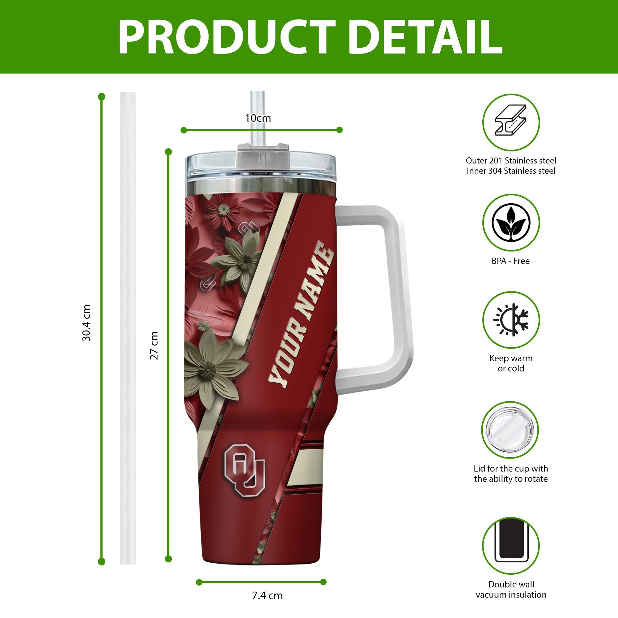 Oklahoma Sooners NCAA Custom Stanley Cup 40 oz 30 oz Tumbler With Handle