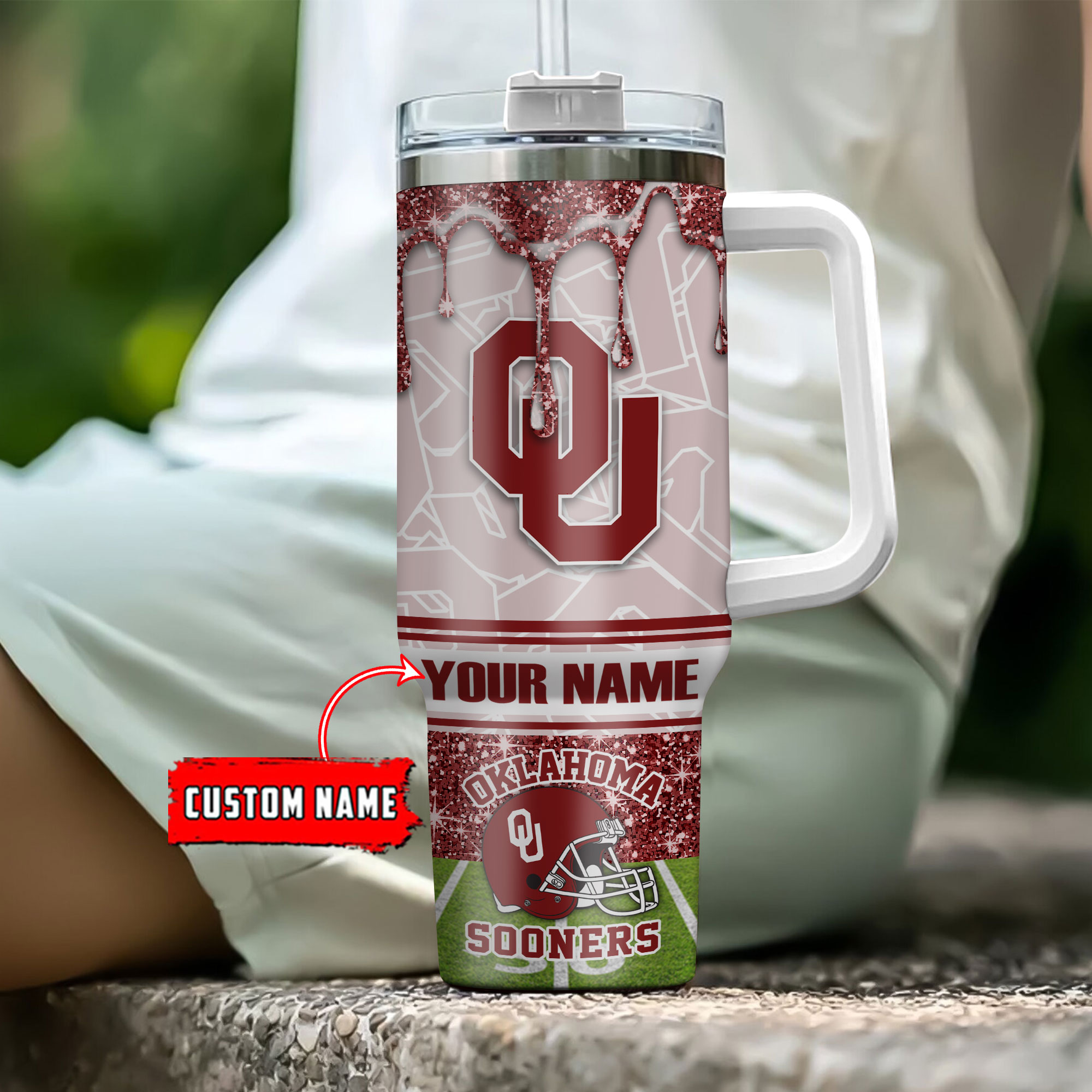 Oklahoma Sooners NCAA Glitter Custom Stanley Cup 40 oz 30 oz Tumbler With Handle