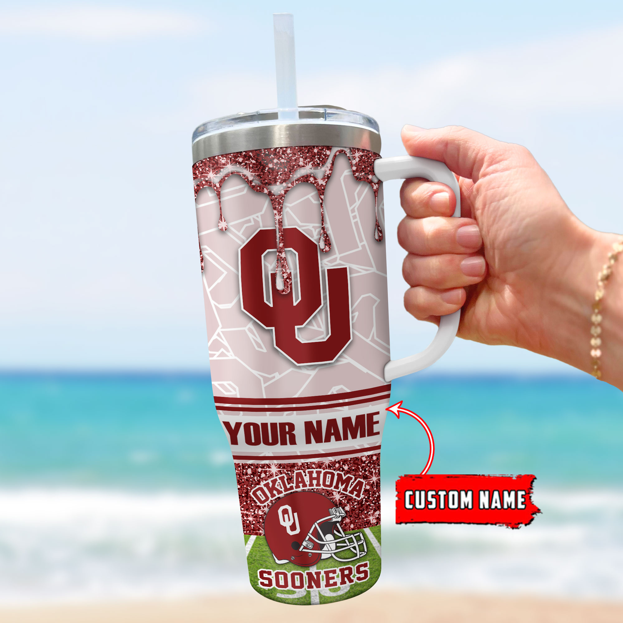 Oklahoma Sooners NCAA Glitter Custom Stanley Cup 40 oz 30 oz Tumbler With Handle