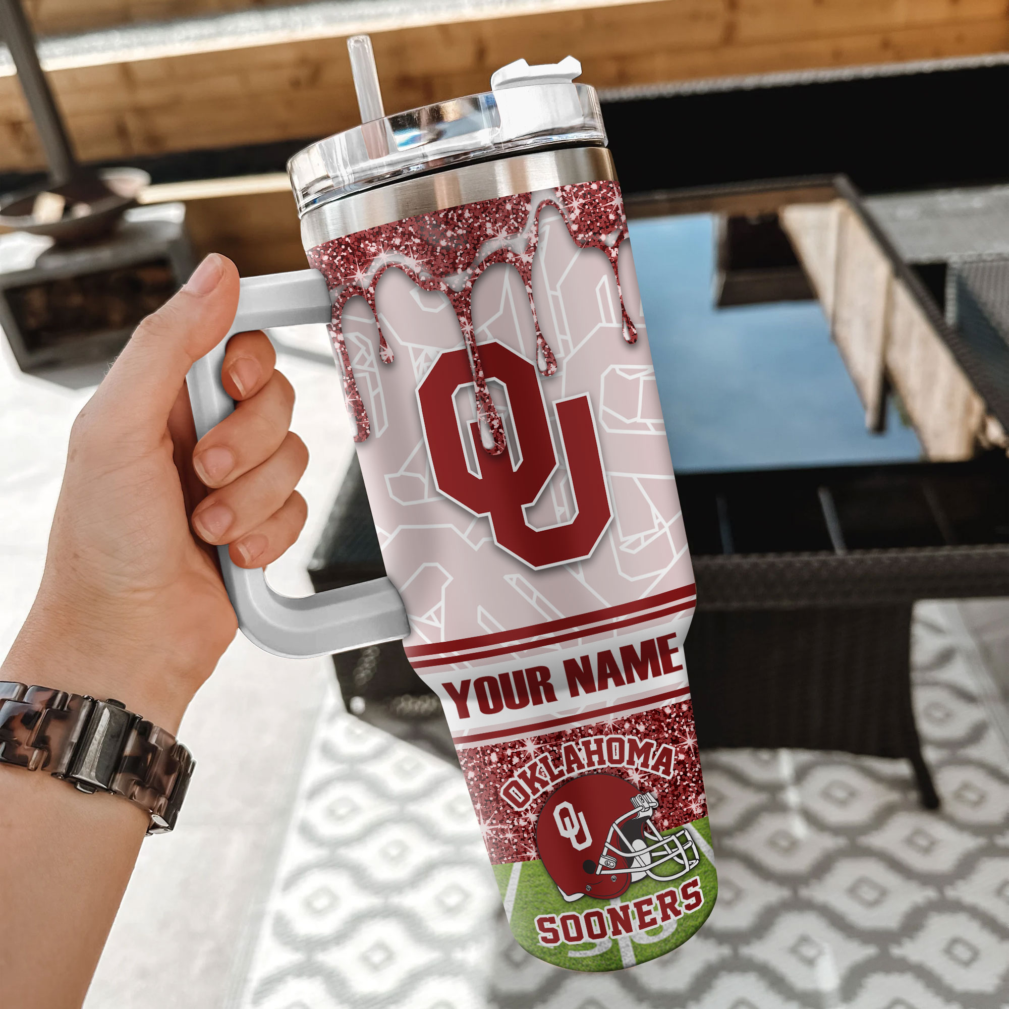 Oklahoma Sooners NCAA Glitter Custom Stanley Cup 40 oz 30 oz Tumbler With Handle
