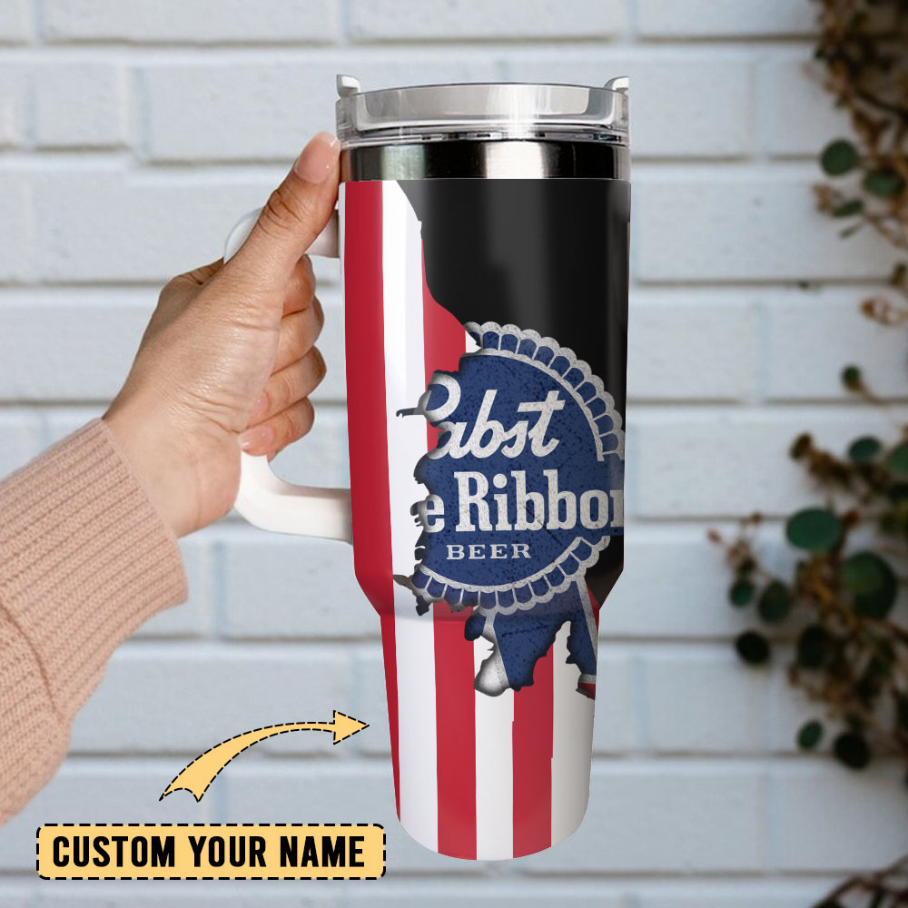 Pabst Blue Ribbon Drink Custom Stanley Cup 40 oz 30 oz Tumbler With Handle