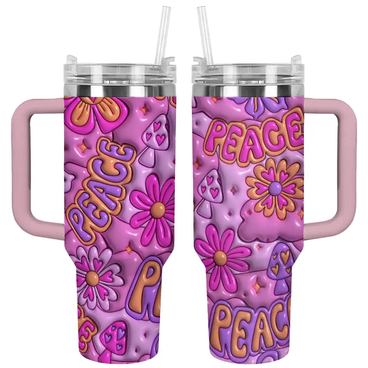 Peace Puffy Flower Custom Stanley Cup 40 oz 30 oz Tumbler With Handle