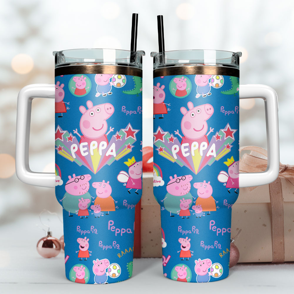 Peppa Pig Cartoon Custom Stanley Cup 40 oz 30 oz Tumbler With Handle