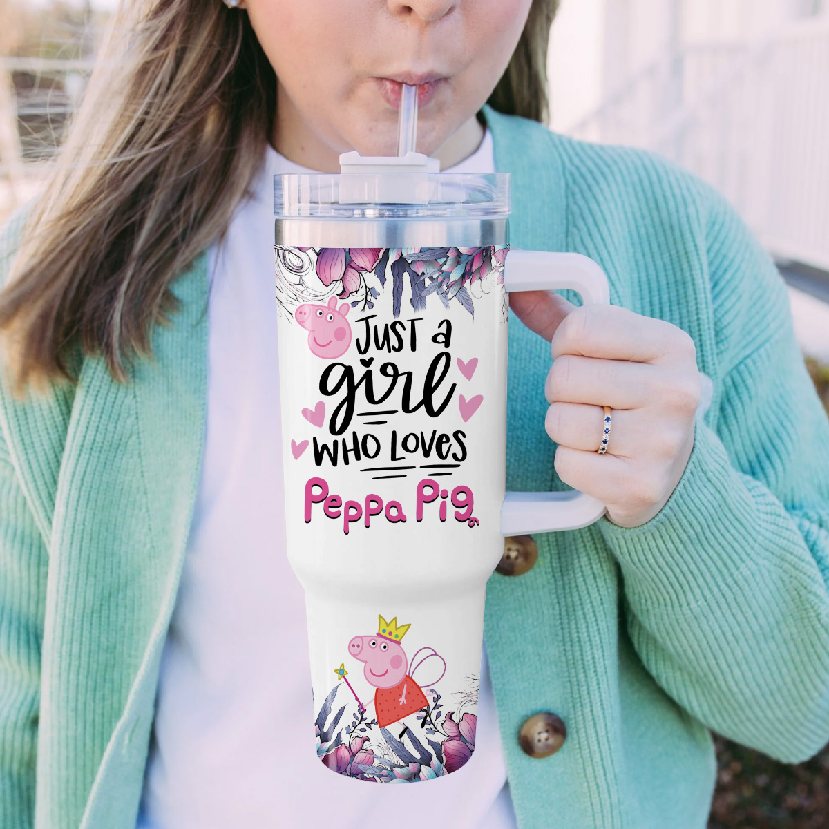 Peppa Pig Cartoon Custom Stanley Cup 40 oz 30 oz Tumbler With Handle