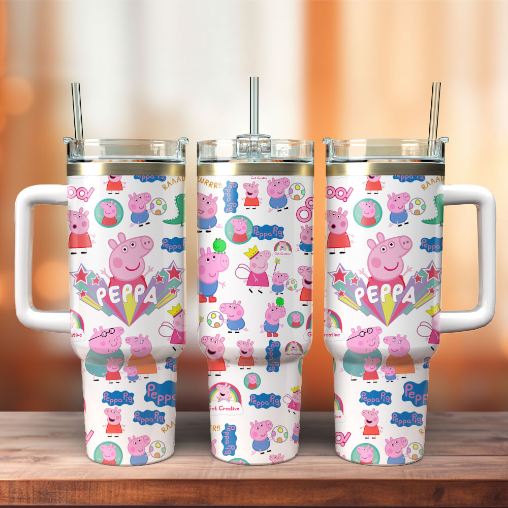Peppa Pig TV Series Custom Stanley Cup 40 oz 30 oz Tumbler With Handle
