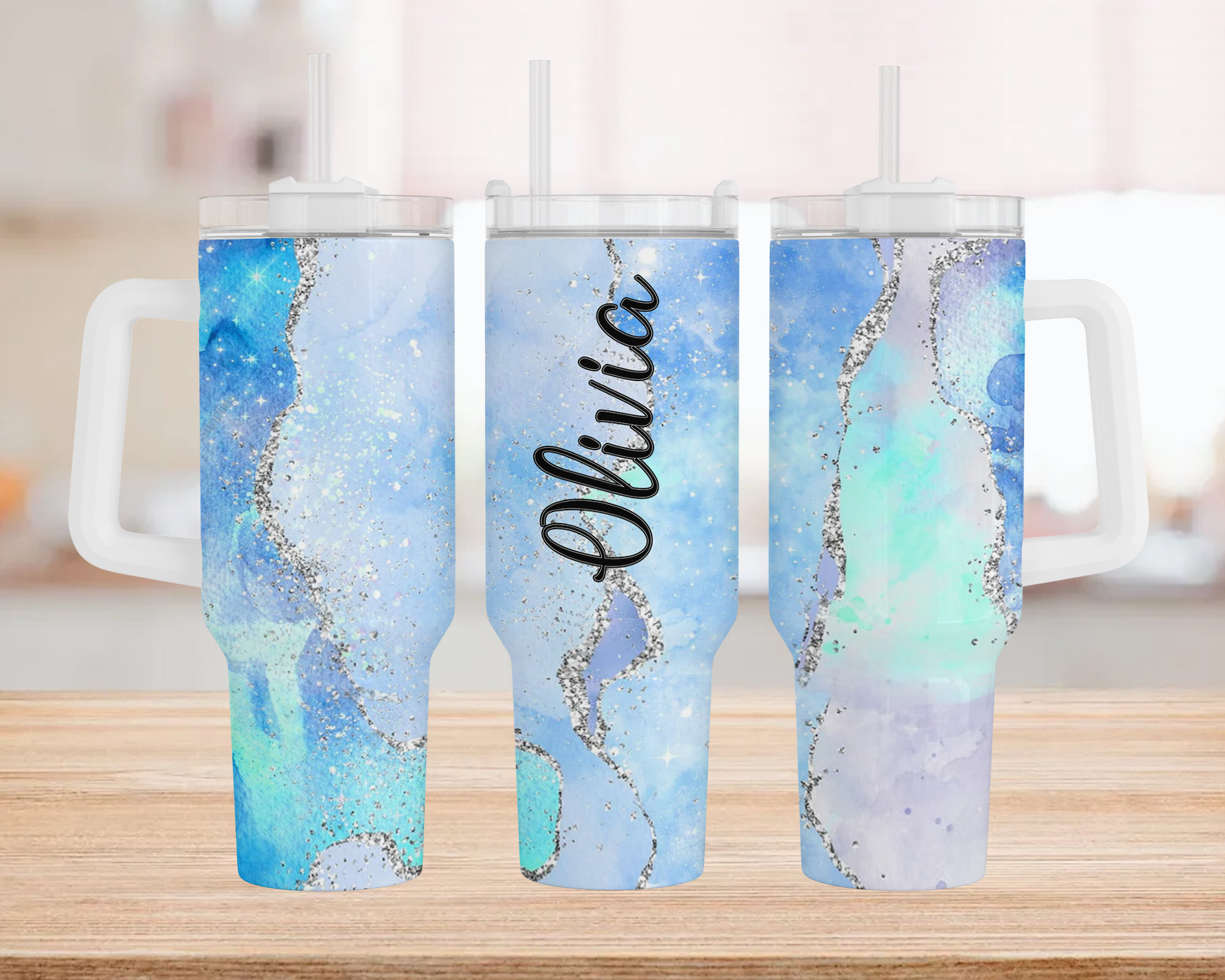 Personalized Name Glitter Custom Stanley Cup 40 oz 30 oz Tumbler With Handle