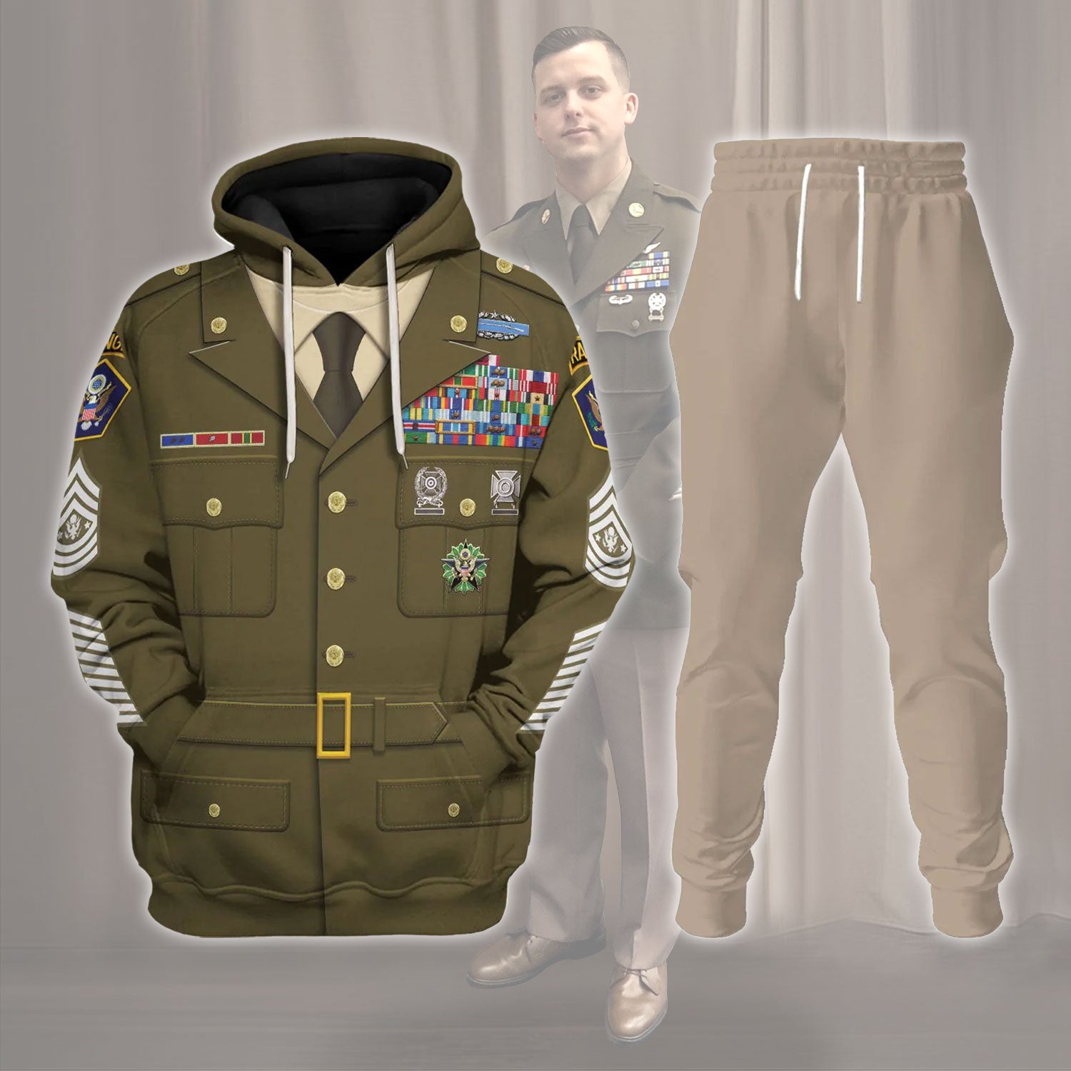 Personalized Rank and Branches ENLISTED Army Green Service Costume Hoodie Sweatshirt T-Shirt Sweatpants Tracksuit - Stormmerch Exclusive