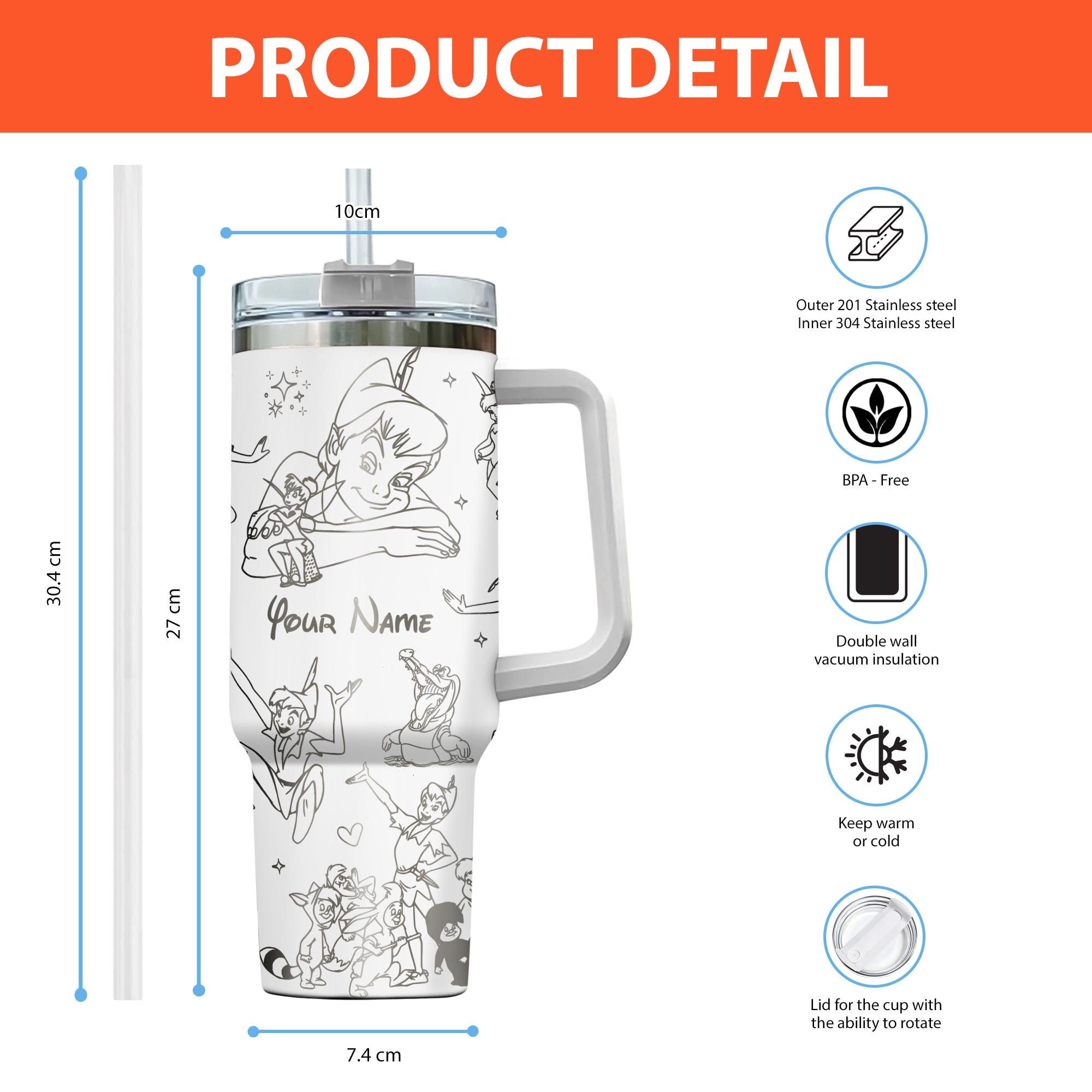 Peter Pan Neverland Disney Cartoon Custom Stanley Cup 40 oz 30 oz Tumbler With Handle