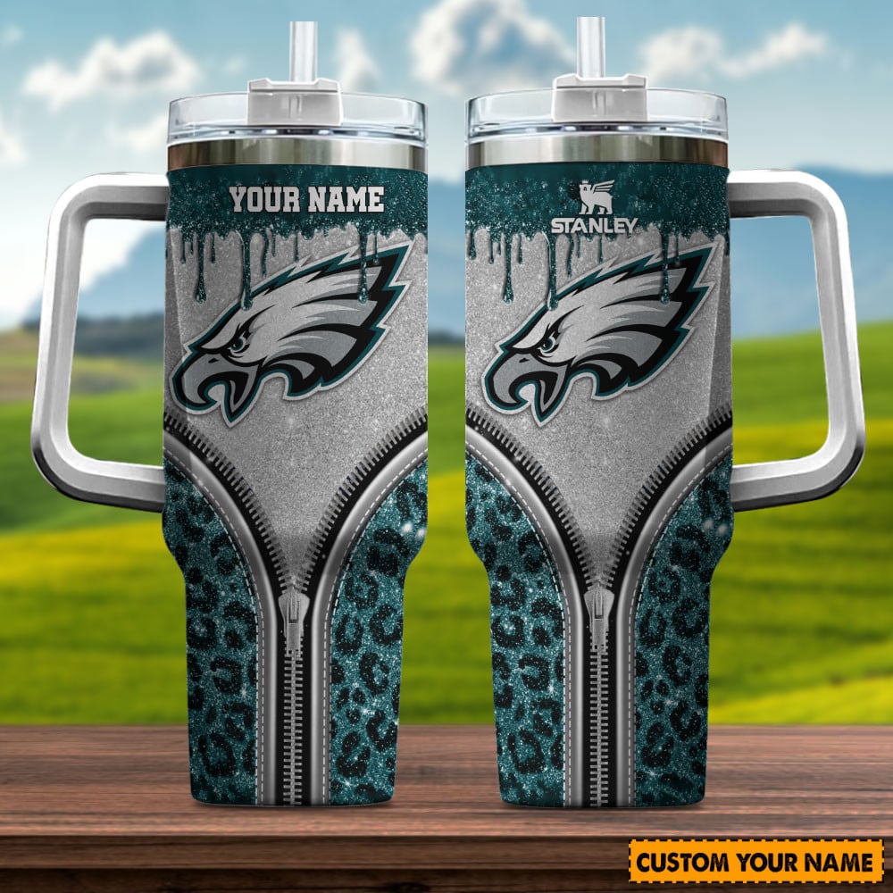 Philadelphia Eagles NFL Glitter Leopard Print Custom Stanley Cup 40 oz 30 oz Tumbler With Handle