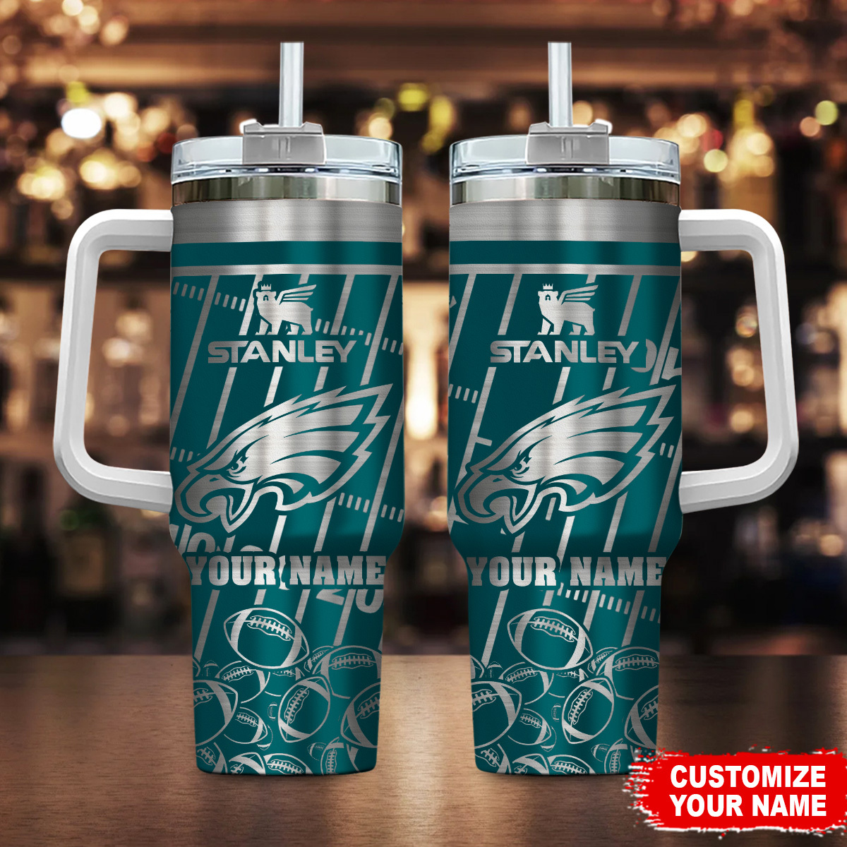 Philadelphia Eagles NFL Silver Custom Stanley Cup 40 oz 30 oz Tumbler With Handle