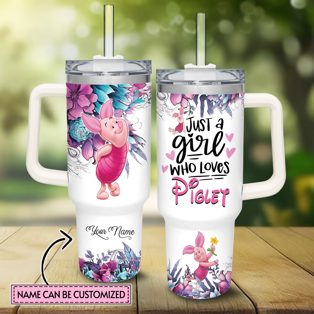 Piglet Winnie the Pooh Cartoon Custom Stanley Cup 40 oz 30 oz Tumbler With Handle