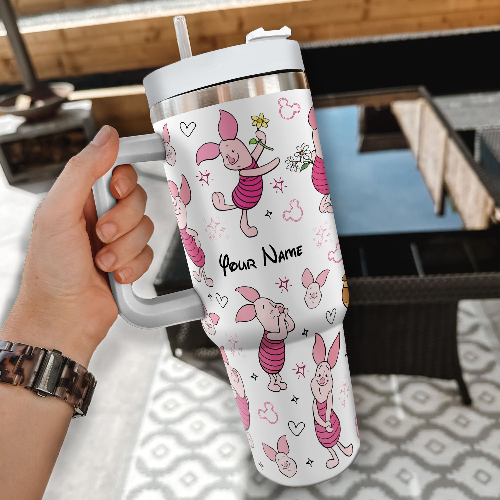 Piglet Winnie The Pooh Disney Cartoon Custom Stanley Cup 40 oz 30 oz Tumbler With Handle