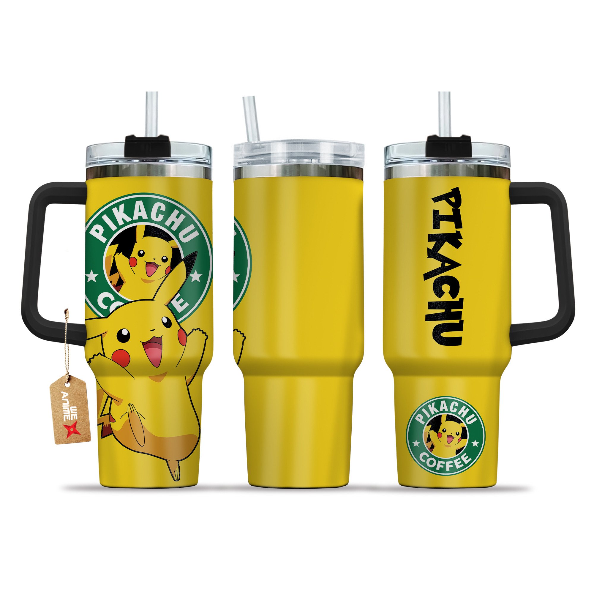 Pikachu Coffee Pokemon Anime Custom Stanley Cup 40 oz 30 oz Tumbler With Handle