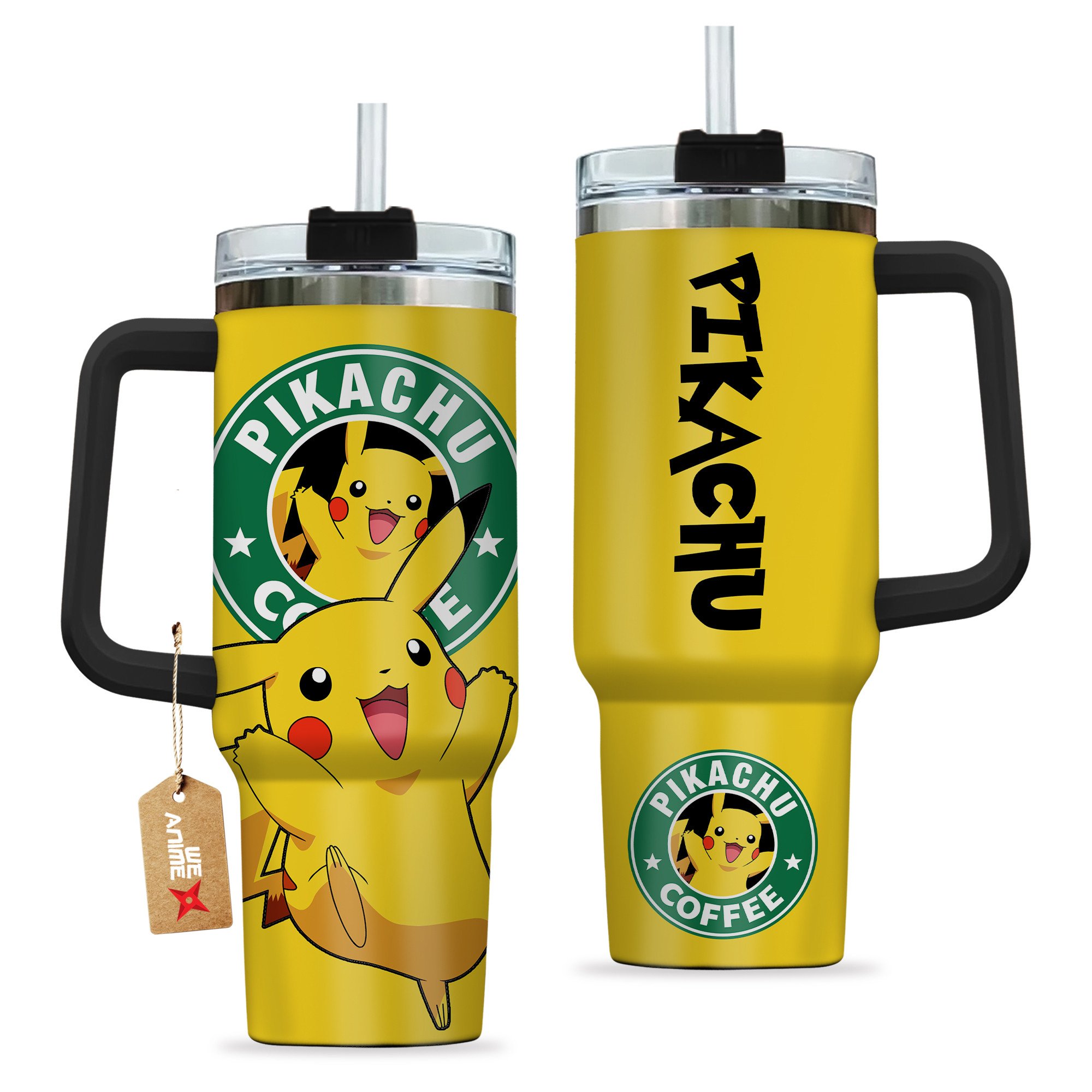Pikachu Coffee Pokemon Anime Custom Stanley Cup 40 oz 30 oz Tumbler With Handle