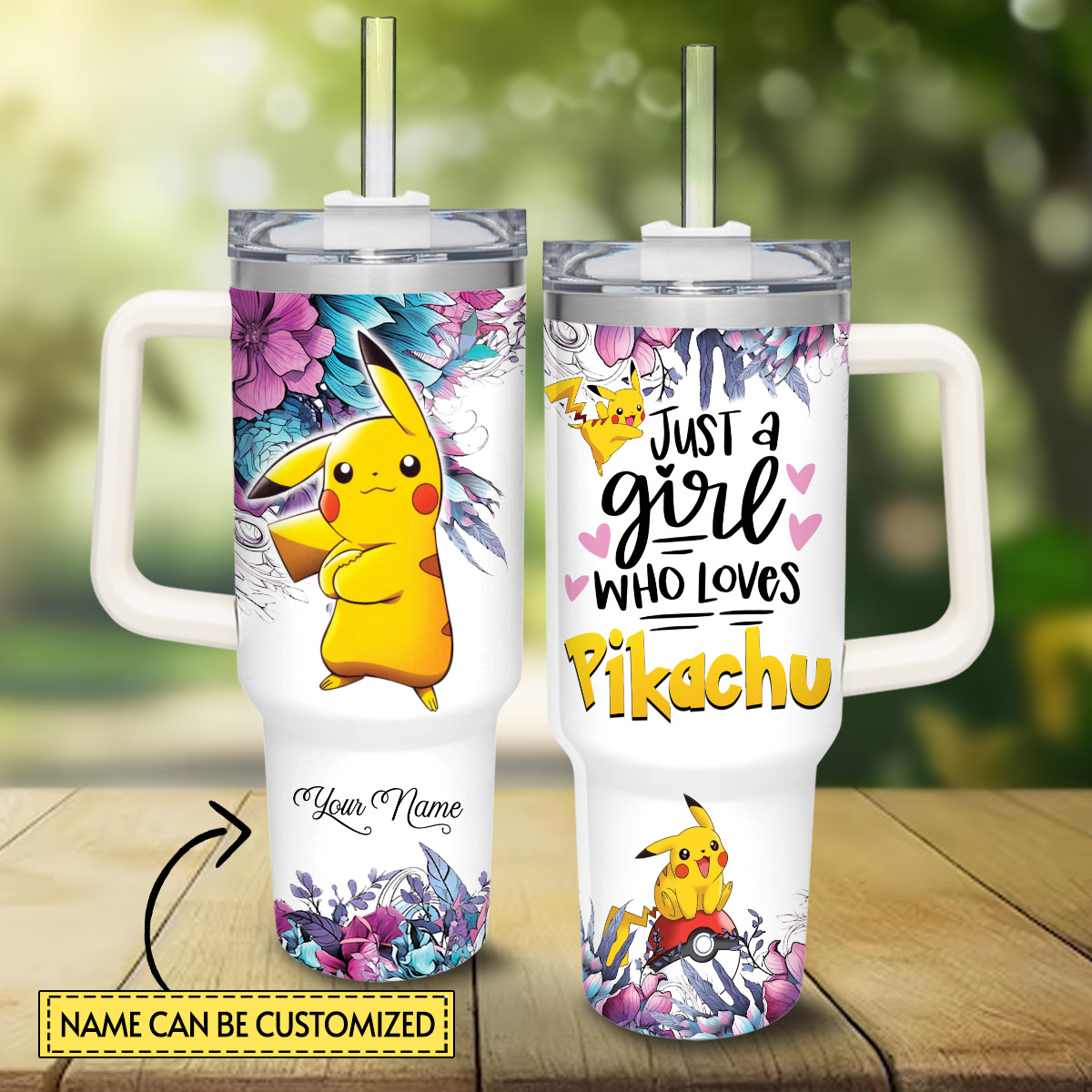 Pikachu Pokemon Cartoon Custom Stanley Cup 40 oz 30 oz Tumbler With Handle