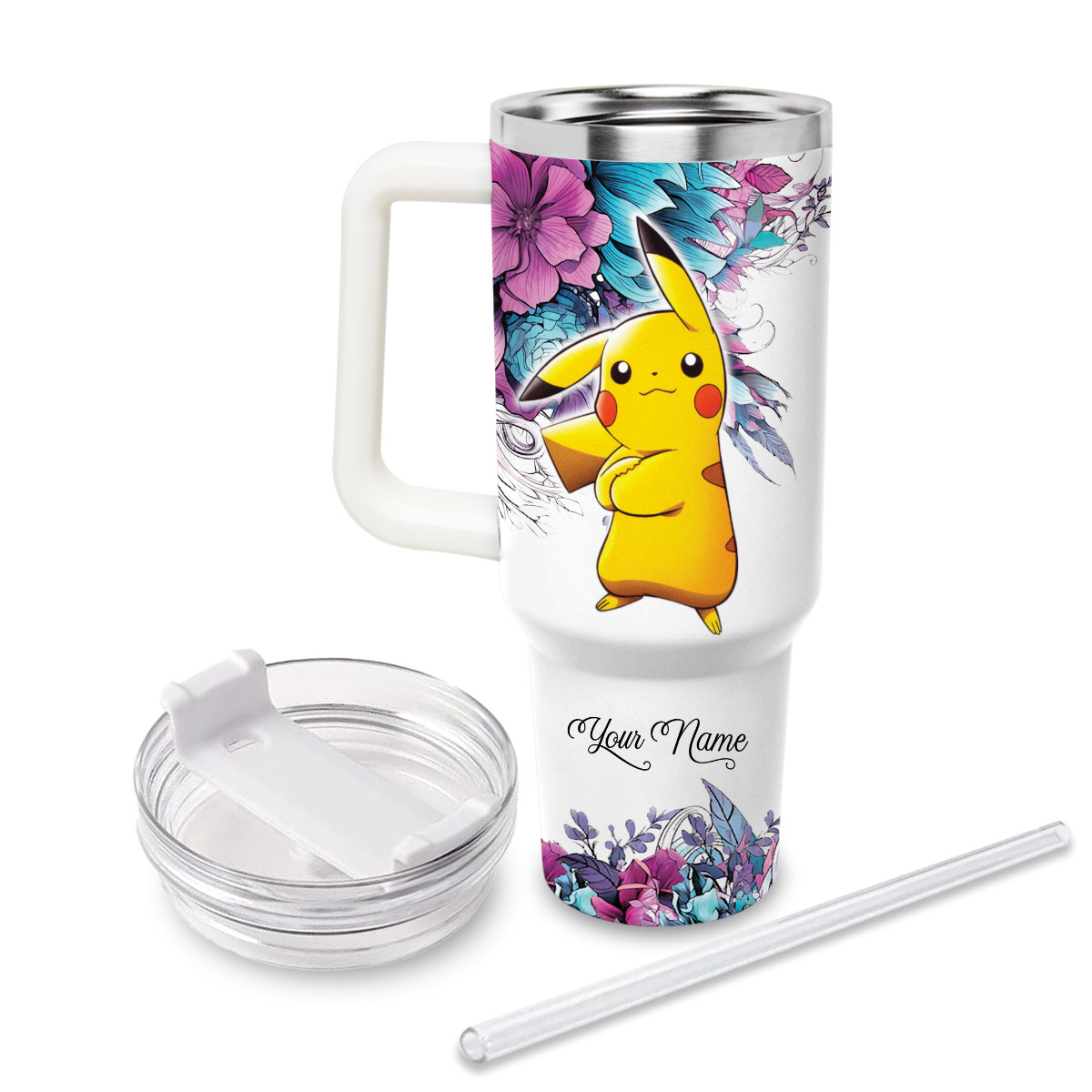 Pikachu Pokemon Cartoon Custom Stanley Cup 40 oz 30 oz Tumbler With Handle