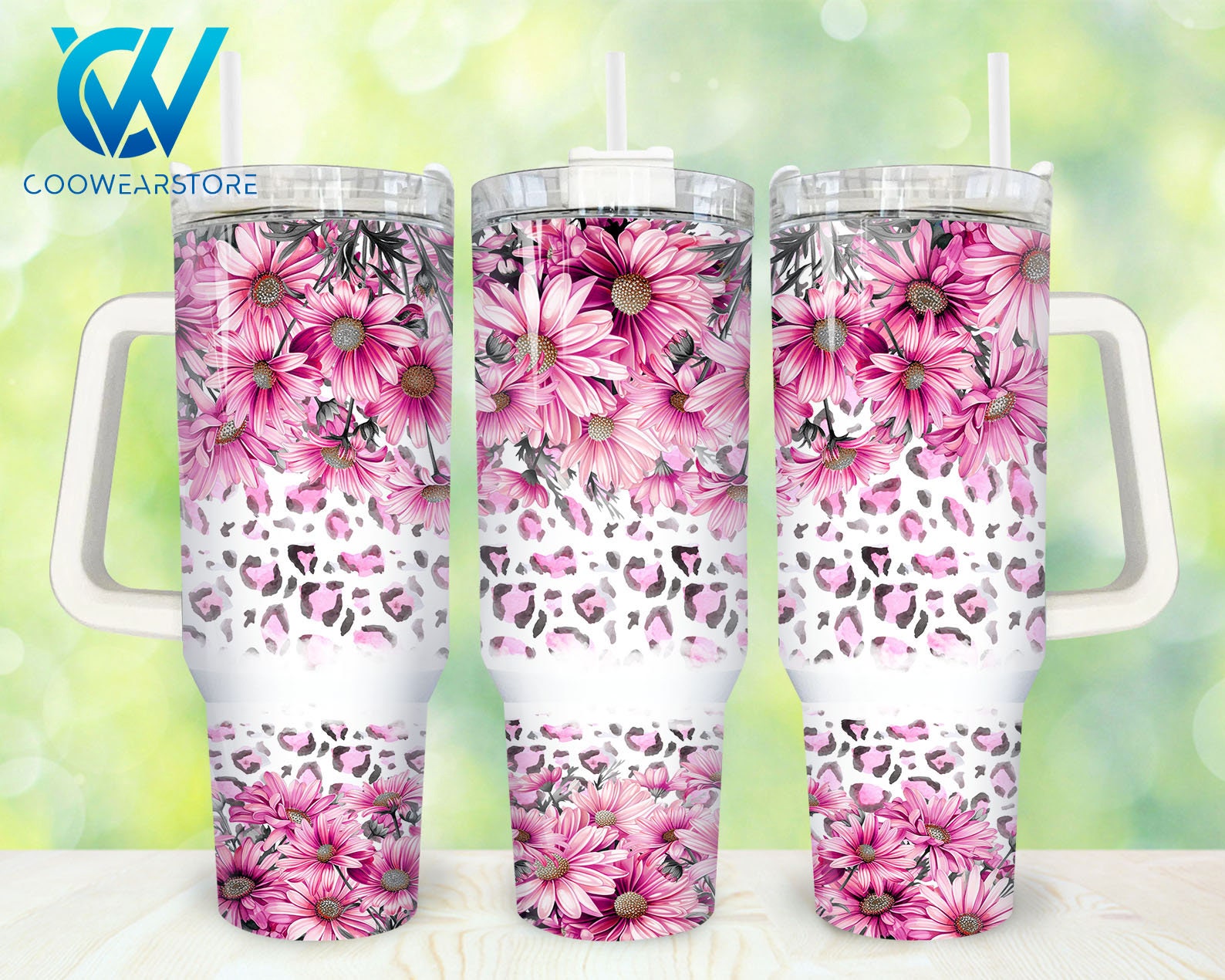 Pink Flowers Custom Stanley Cup 40 oz 30 oz Tumbler With Handle