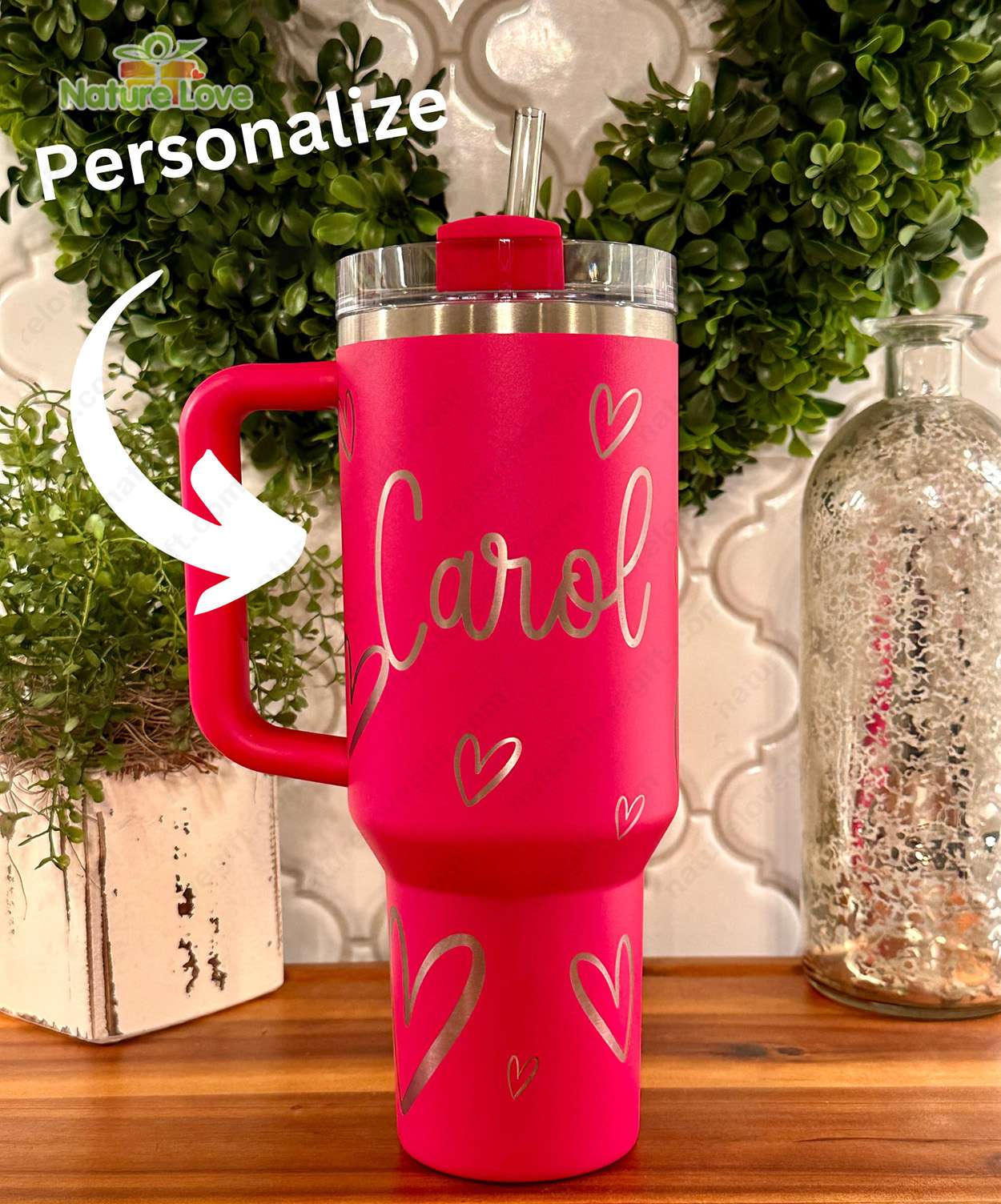 Pink Heart Custom Stanley Cup 40 oz 30 oz Tumbler With Handle