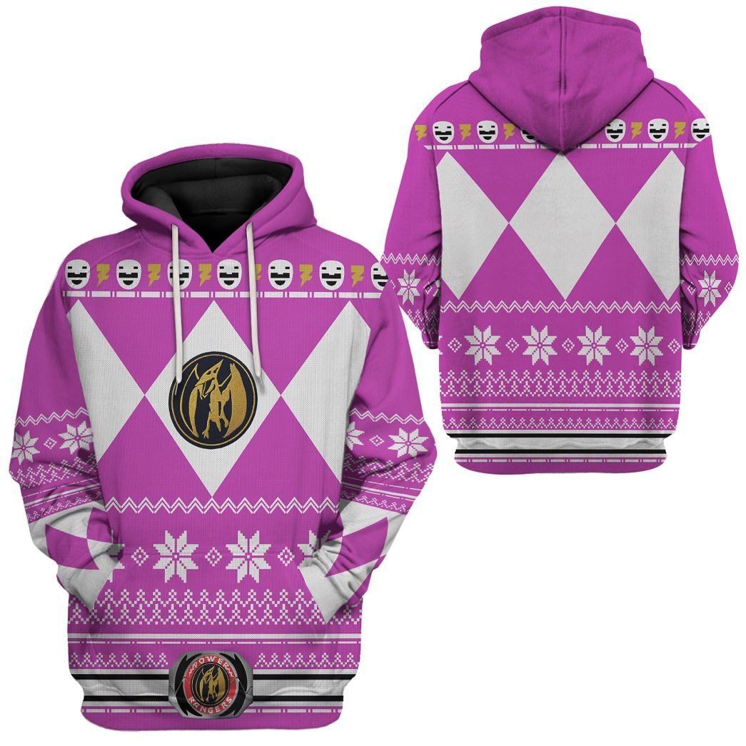 Pink MIGHTY MORPHIN Power Ranger Ugly Costume Hoodie Sweatshirt T-Shirt Sweatpants Tracksuit - Stormmerch Exclusive