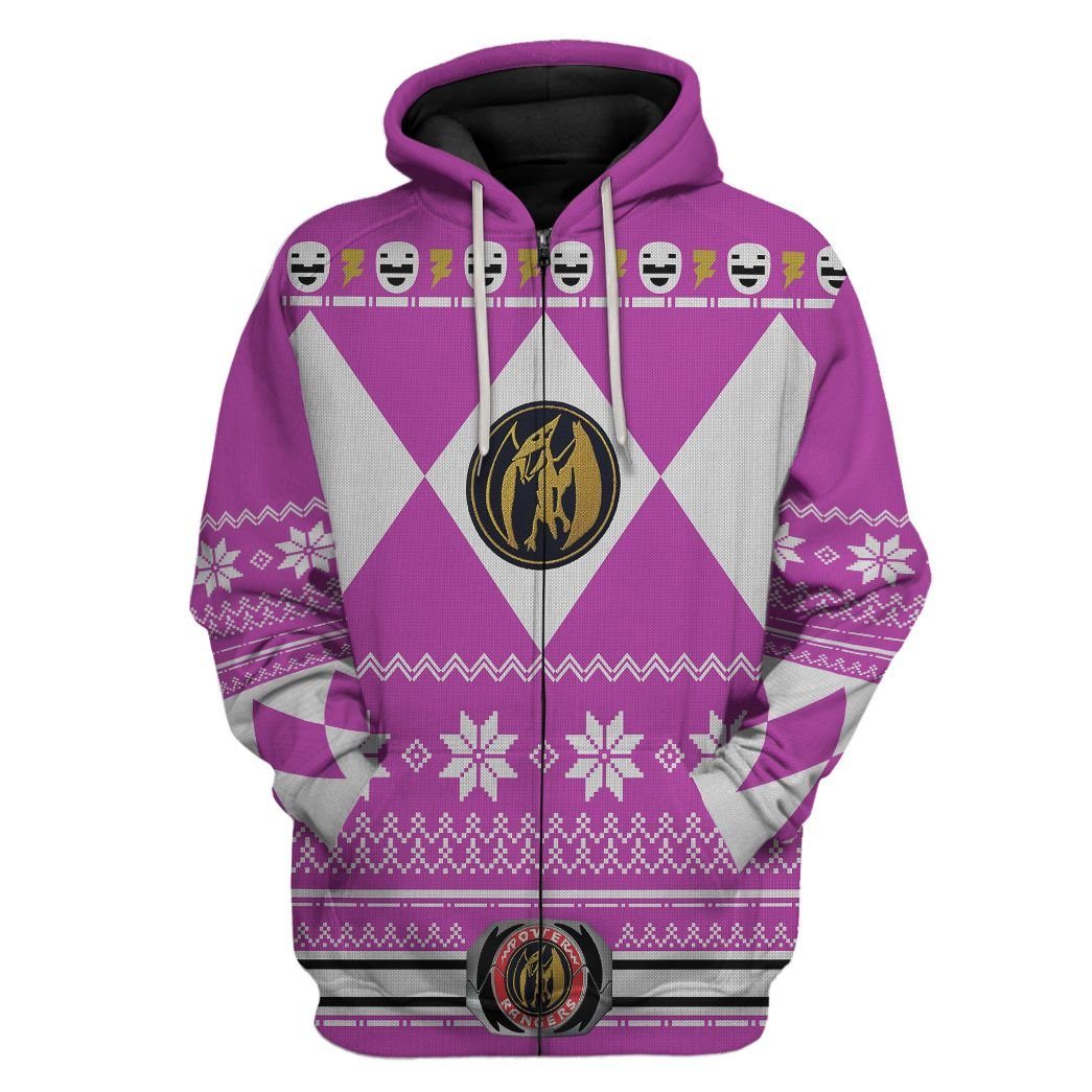 Pink MIGHTY MORPHIN Power Ranger Ugly Costume Hoodie Sweatshirt T-Shirt Sweatpants Tracksuit - Stormmerch Exclusive