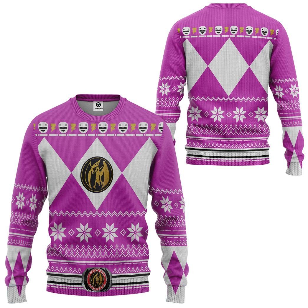 Pink MIGHTY MORPHIN Power Ranger Ugly Costume Hoodie Sweatshirt T-Shirt Sweatpants Tracksuit - Stormmerch Exclusive