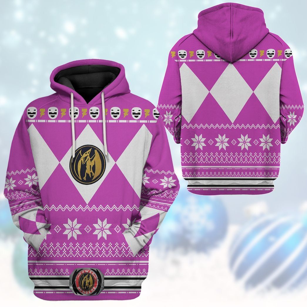 Pink MIGHTY MORPHIN Power Ranger Ugly Costume Hoodie Sweatshirt T-Shirt Sweatpants Tracksuit - Stormmerch Exclusive