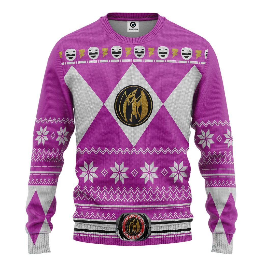 Pink MIGHTY MORPHIN Power Ranger Ugly Costume Hoodie Sweatshirt T-Shirt Sweatpants Tracksuit - Stormmerch Exclusive