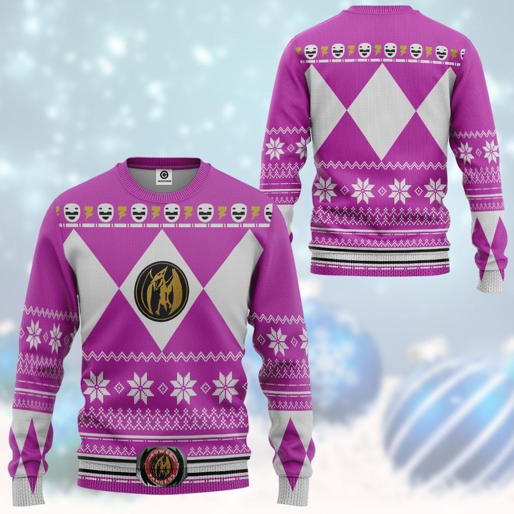 Pink MIGHTY MORPHIN Power Ranger Ugly Costume Hoodie Sweatshirt T-Shirt Sweatpants Tracksuit - Stormmerch Exclusive