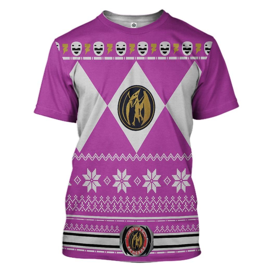 Pink MIGHTY MORPHIN Power Ranger Ugly Costume Hoodie Sweatshirt T-Shirt Sweatpants Tracksuit - Stormmerch Exclusive