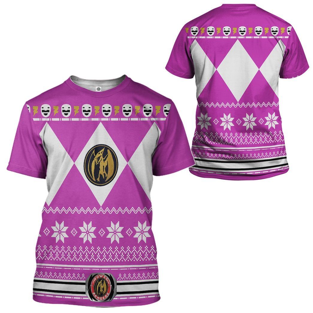 Pink MIGHTY MORPHIN Power Ranger Ugly Costume Hoodie Sweatshirt T-Shirt Sweatpants Tracksuit - Stormmerch Exclusive