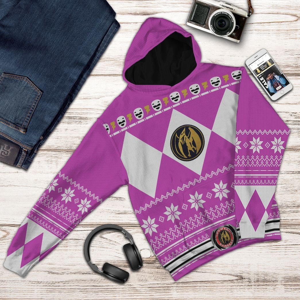 Pink MIGHTY MORPHIN Power Ranger Ugly Costume Hoodie Sweatshirt T-Shirt Sweatpants Tracksuit - Stormmerch Exclusive