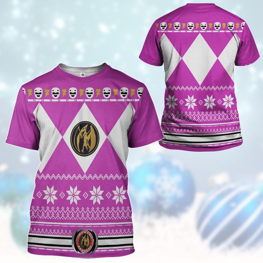 Pink MIGHTY MORPHIN Power Ranger Ugly Costume Hoodie Sweatshirt T-Shirt Sweatpants Tracksuit - Stormmerch Exclusive