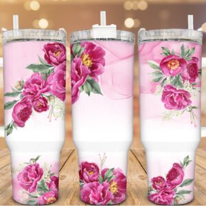 Pink Peony Custom Stanley Cup 40 oz 30 oz Tumbler With Handle